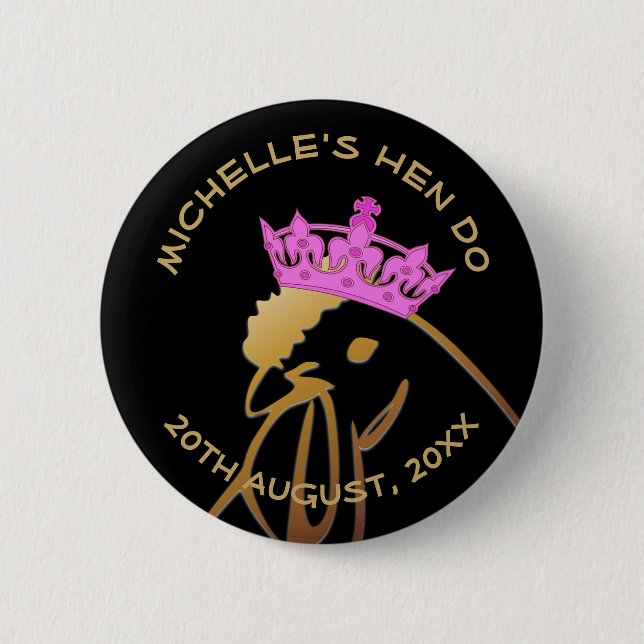 Pink Crown Hen Do 2 Inch Round Button (Front)