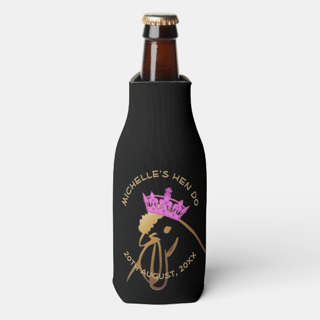 Pink Crown Hen Do Bottle Cooler (Bottle Front)