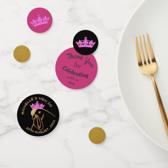 Pink Crown on Hen Custom Bachelorette Confetti (Group)