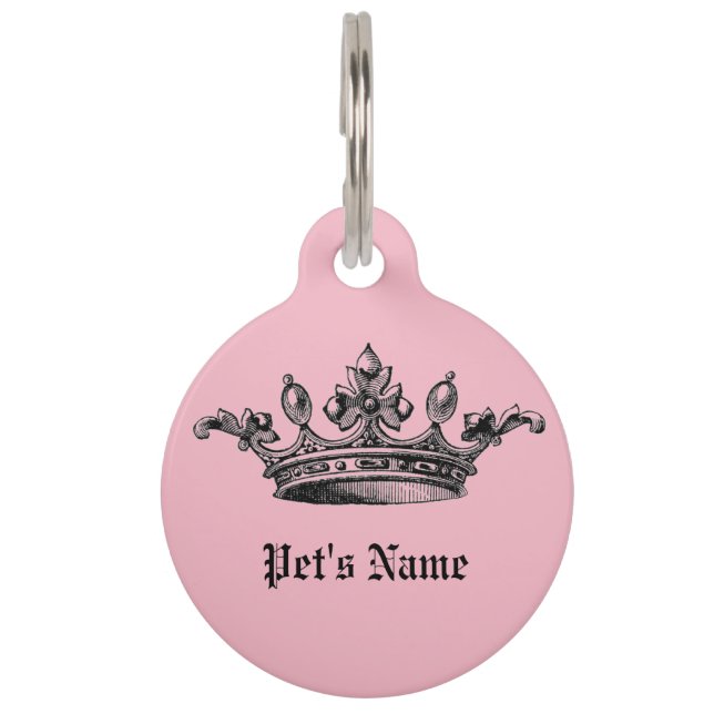 Pink Crown Pet Name ID Tag (Front)