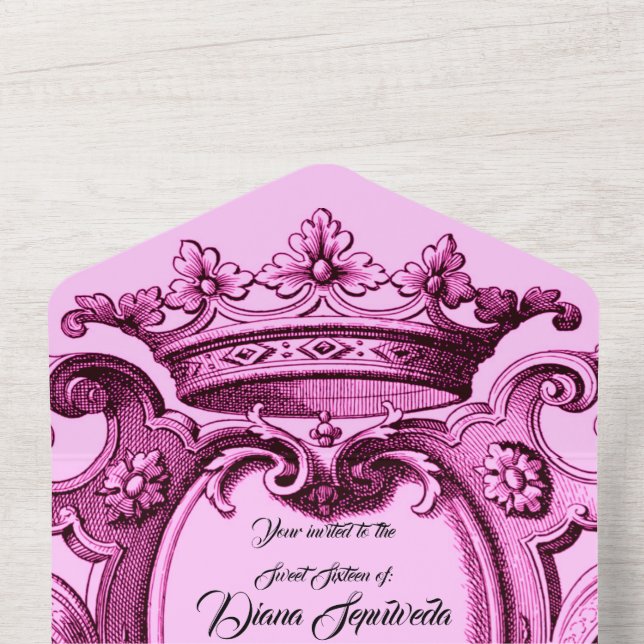 Pink Crown Royal Princess Sweet 16 All In One Invitation (Inside Top)