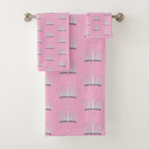 Pink Crown Tiara Bath Towel Set