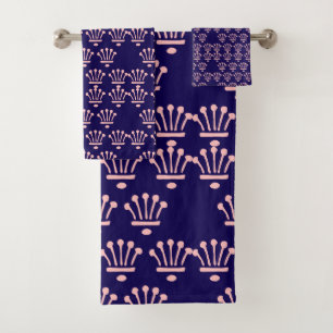 Pink Crowns Dk Blue Bath Towel Set