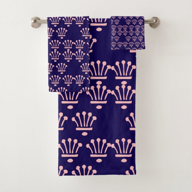 Pink Crowns Dk Blue     Bath Towel Set (Insitu)