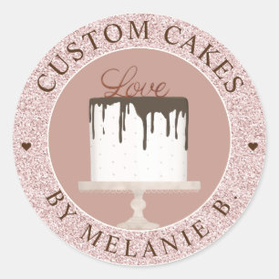 Pink Crystal Cake Business Chocolate Drip Cake Classic Round Sticker