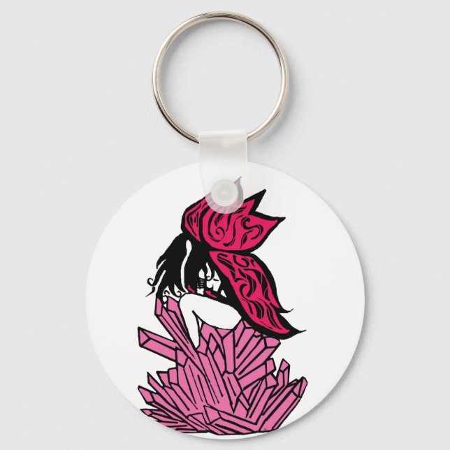 Pink crystal fairy keychain (Front)