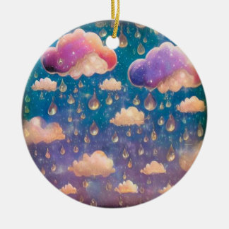 Pink Crystal Rain Clouds Ceramic Ornament