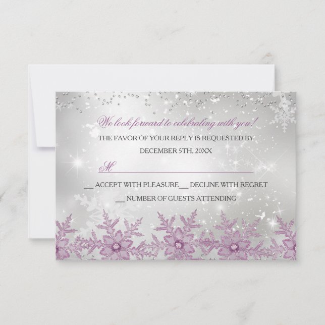 Pink Crystal Snowflake Christmas Party RSVP (Front)
