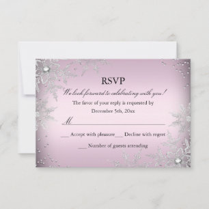 Pink Crystal Snowflake Christmas Party RSVP Card