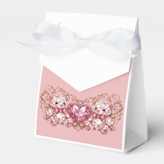 Pink Crystal Teddy Bears with Gem Heart Favor Box