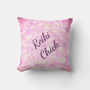 Pink Crystals Reiki Chick design Throw Pillow
