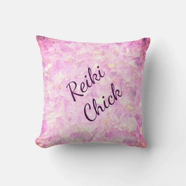 Pink Crystals Reiki Chick design Throw Pillow (Front)