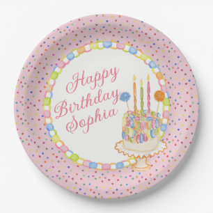 Pink Cue the Confetti Birthday Party Dessert Paper Plate