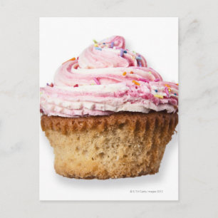 Pink cup cake, on white background, cut out postcard