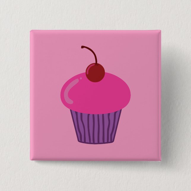 Pink Cupcake 2 Inch Square Button (Front)