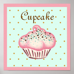 Pink Cupcake Art Poster Print