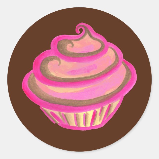 Pink Cupcake Bakery Birthday Party Stickers (Front)