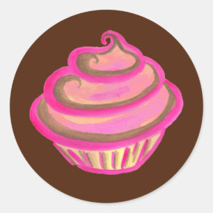 Pink Cupcake Bakery Birthday Party Stickers