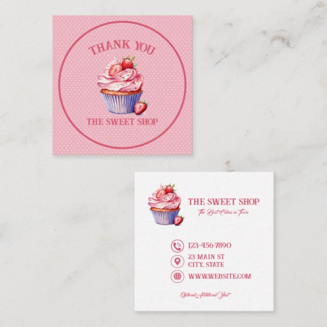 Pink Cupcake Bakery Business Card | Editable Text (Front/Back)