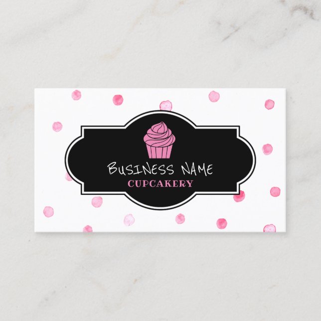 Pink Cupcake Bakery Cute Polka Dots Business Card (Front)