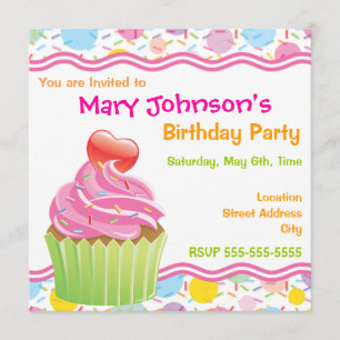 Pink Cupcake Birthday Party Invitation