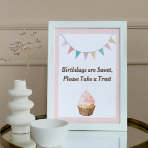 Pink Cupcake Birthday Party Sign