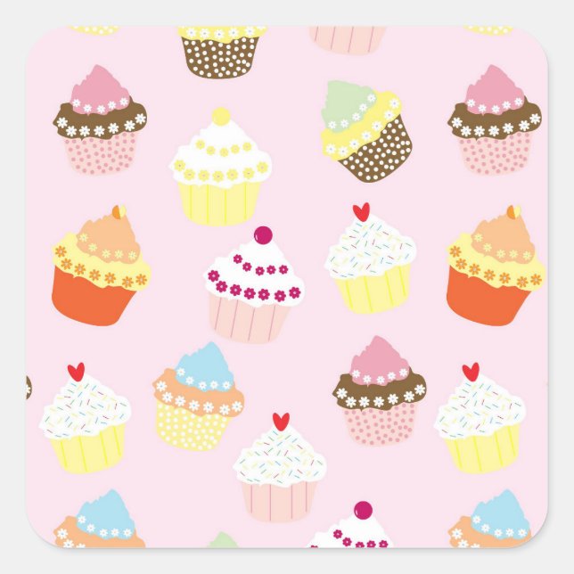 Pink Cupcake Birthday Party  Square Sticker (Front)