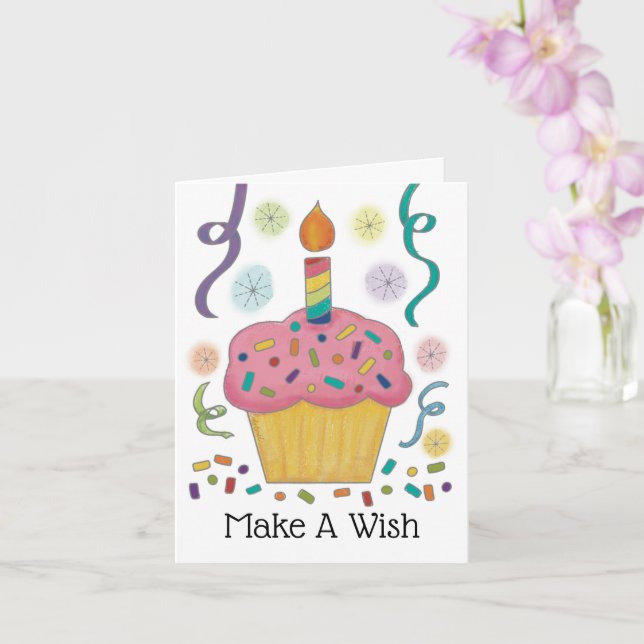 Pink Cupcake Birthday Personalized Custom Card (Orchid)