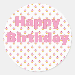 Pink Cupcake Birthday Sticker