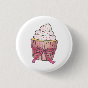 Pink Cupcake Bow Sprinkles Wedding Bridal Shower 1 Inch Round Button