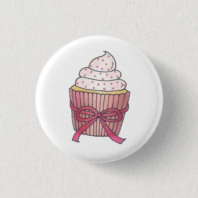 Pink Cupcake Bow Sprinkles Wedding Bridal Shower 1 Inch Round Button (Front)