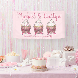 Pink Cupcake Bow Sprinkles Wedding Bridal Shower Banner