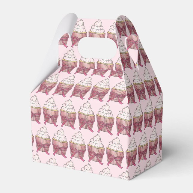 Pink Cupcake Bow Sprinkles Wedding Bridal Shower Favor Box (Front Side)