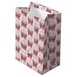 Pink Cupcake Bow Sprinkles Wedding Bridal Shower Medium Gift Bag