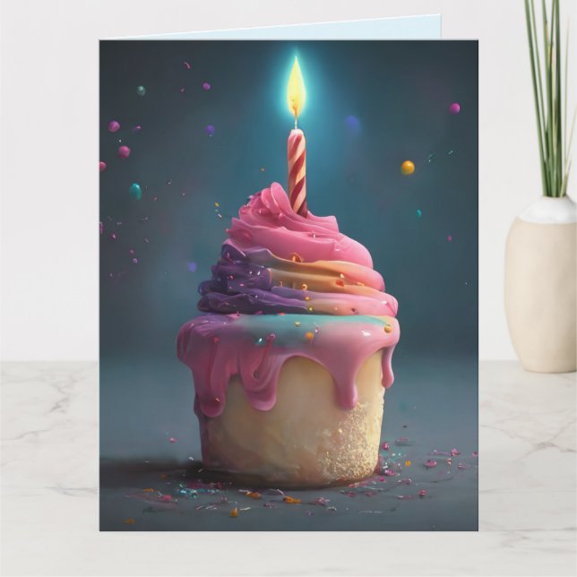 PINK CUPCAKE CANDLE BIG BIRTHDAY CARD (Front)