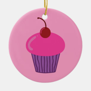 Pink Cupcake Ceramic Ornament