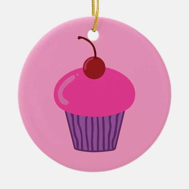 Pink Cupcake Ceramic Ornament (Front)