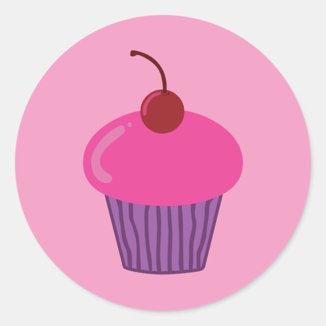Pink Cupcake Classic Round Sticker (Front)