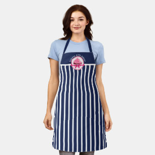 Pink Cupcake Curved Text Navy Blue Stripes Bakery  Apron
