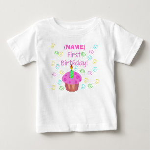 Pink Cupcake First Birthday Customized Baby T-Shirt