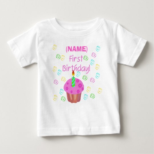 Pink Cupcake First Birthday Customized Baby T-Shirt