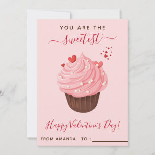 Pink Cupcake Girls Kids Classroom Valentine's Day  Holiday Card