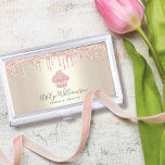 Pink Cupcake Glitter Drips Bakery Pastry Chef Gold Business Card Holder<br><div class="desc">Here’s a wonderful, trendy way to show off your brand. Present your best self to your clients, with this elegant, sophisticated, simple, and modern custom name business card holder. A sparkly, rose gold cupcake, glitter drips, and dark grey handwritten typography overlay a faux metallic champagne gold ombre background. Personalize with...</div>