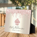Pink Cupcake Glitter Drips Bakery Pastry Chef Gold Plaque<br><div class="desc">Present your best self to your clients, with this elegant, sophisticated, simple, and modern custom business name easel back plaque. A sparkly, rose gold cupcake, glitter drips, and dark grey handwritten typography overlay a faux metallic champagne gold ombre background. Personalize with your full name and/or business. Available in 3 sizes:...</div>