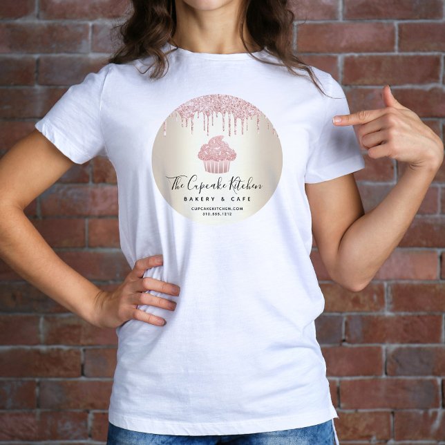 Pink Cupcake Glitter Drips Pastry Bakery Cafe Gold T-Shirt (Creator Uploaded)