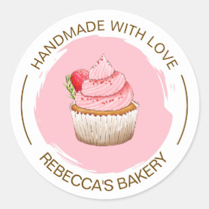 Pink Cupcake Handmade with Love Sticker