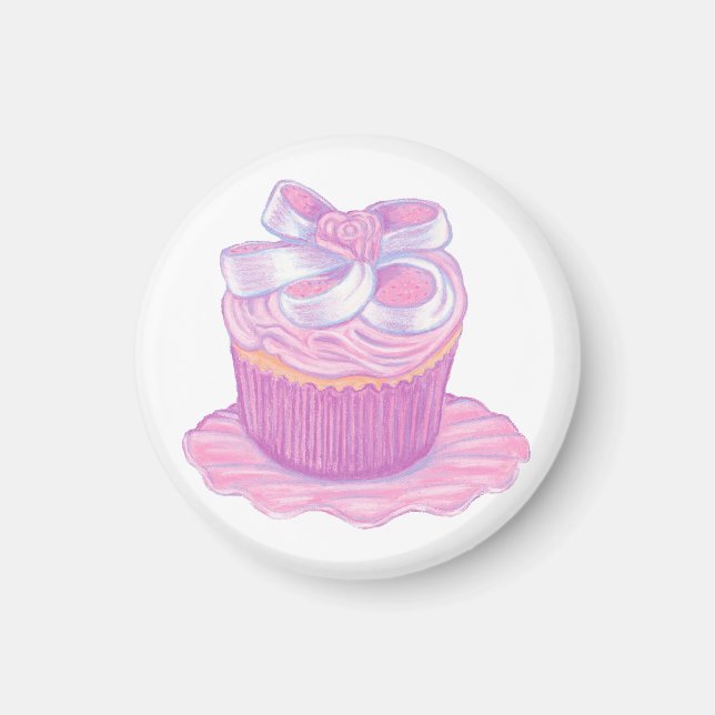 Pink Cupcake on Plate Magnet (Front)