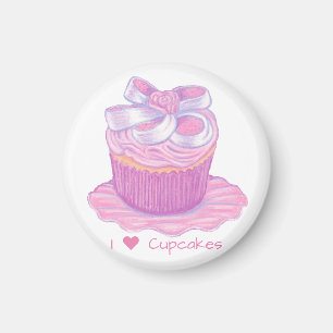 Pink Cupcake on Plate Magnet