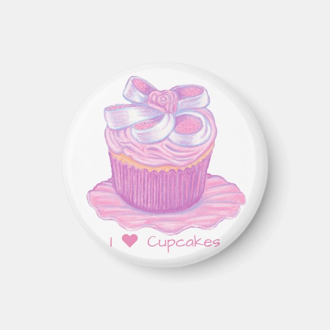 Pink Cupcake on Plate Magnet (Front)