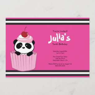 Pink Cupcake Panda Birthday Party Invitation